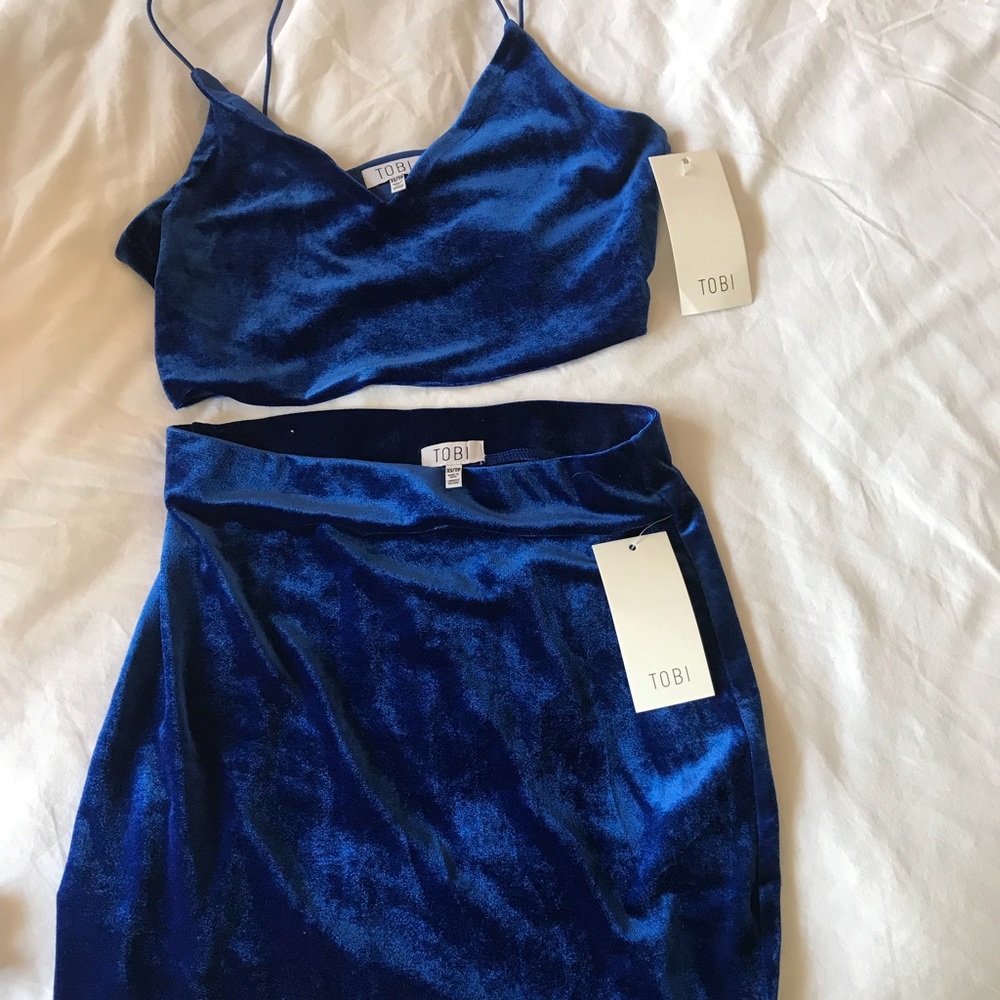 Tobi Blue Velvet-y Mini Dress Set